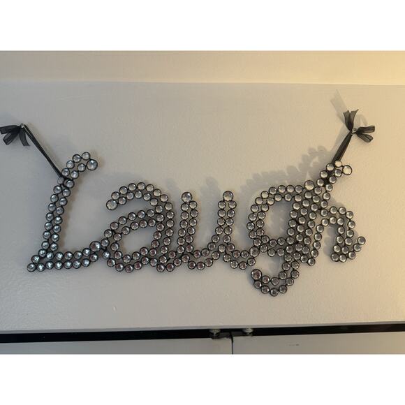 Unbranded Other - Laugh Script Word Wall Art Home Decor Sign Rhinestone Black Ribbon Glam